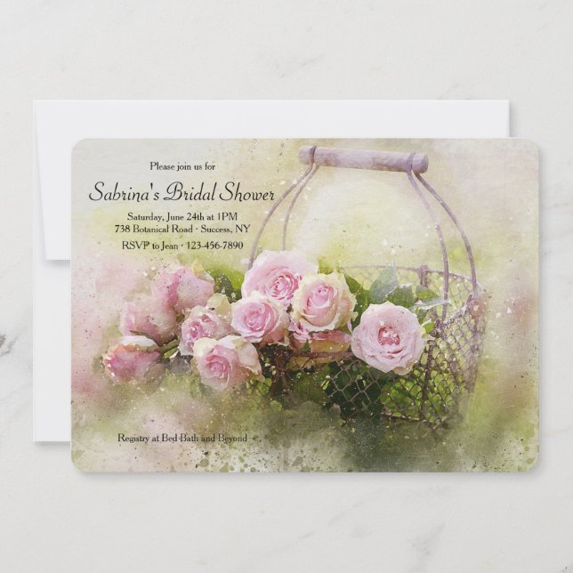 Invitación Rosas de acuarela Ducha de novia (Anverso)