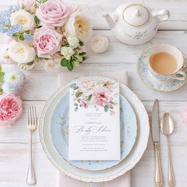 Invitación Rosas de acuarela floral romántica Baby Shower (Subido por el creador)