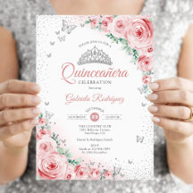 Rosas de Acuarela Floral Rosa Sonrojado Quinceañer