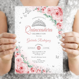 Invitación Rosas de Acuarela Floral Rosa Sonrojado Quinceañer