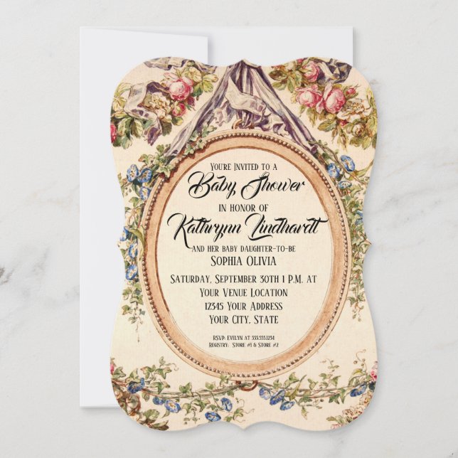 Invitación Rosas de acuarela franceses de época en vides flor (Anverso)