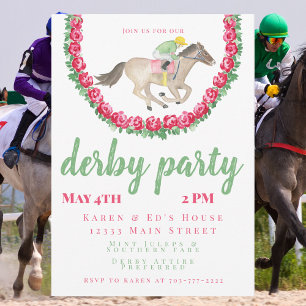 Invitación Rosas de acuarela Jockey Horse Derby Fiesta
