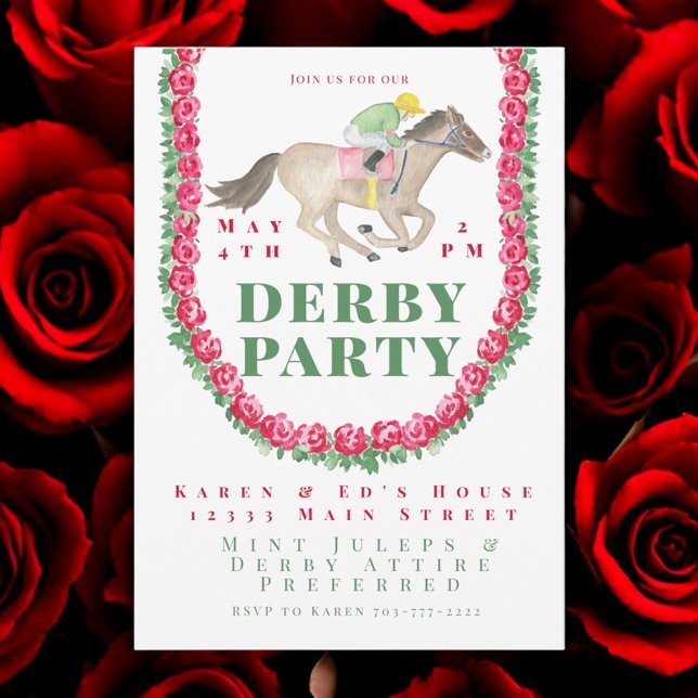 Invitación Rosas de acuarela jockey sobre Fiesta (Subido por el creador)