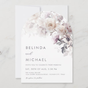 Invitación Rosas de acuarela marfil malva arqueadas boda