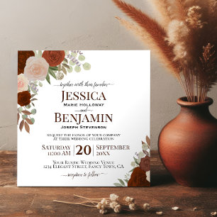 Invitación Rosas de acuarela Naranja oxidada matrimonio elega