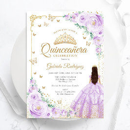 Invitación Rosas de acuarela púrpura Lilac Quinceanera de oro