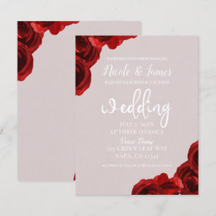 Invitación Rosas de acuarela rojas con rubor taupe boda moder