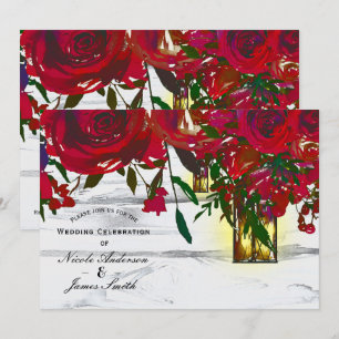 Invitación Rosas de acuarela rojas románticas y boda con lint