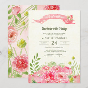 Invitación Rosas de acuarela romántica Bachelorette