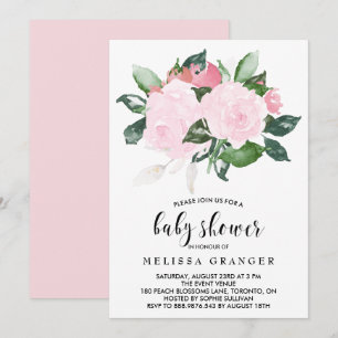 Invitación Rosas de acuarela rosa dulce Baby Shower