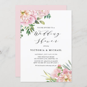 Invitación Rosas de acuarela rosa Rubor ducha de matrimonio f