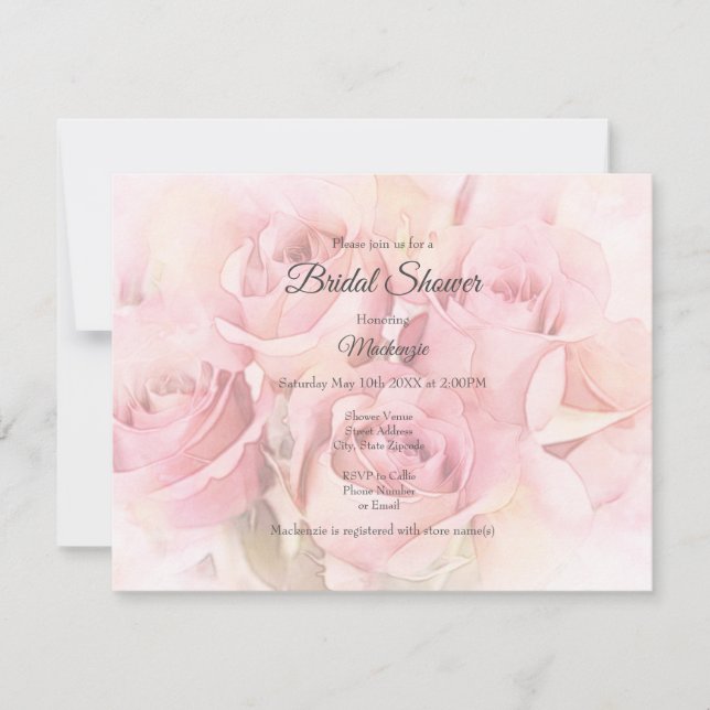 Invitación Rosas de acuarela rosada (Anverso)