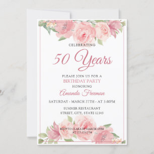 Invitación Rosas de acuarela rosada moderna Cumpleaños de la 