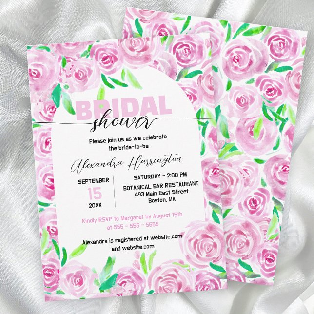 Invitación Rosas de acuarela rosada y vibrante, ducha de novi (Subido por el creador)