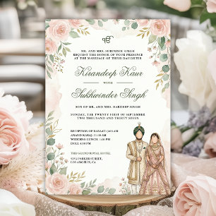 Invitación Rosas de acuarela rosadas Floral Boda Sikh