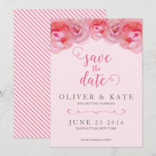 Invitación Rosas de acuarela rosadas para guardar la fecha
