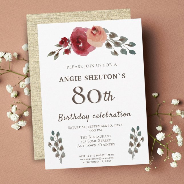 Invitación Rosas de acuarela rústica Fiesta de cumpleaños núm (Subido por el creador)