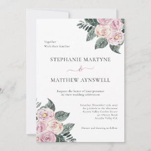 Invitación Rosas de acuarela turbia Boda floral Rubor rosa