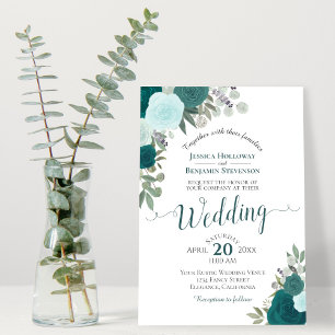 Invitación Rosas de acuarela Verde azulada y rusa Boda de flo
