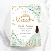 Rosas de acuarela verde sabio Quinceanera de oro
