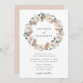 Invitación Rosas de acuarela y Boda de guirnaldas florales de