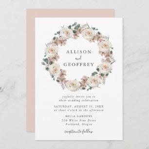 Invitación Rosas de acuarela y Boda de guirnaldas florales de