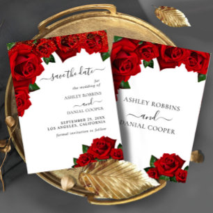 Invitación Rosas de amor rojo salvan la fecha