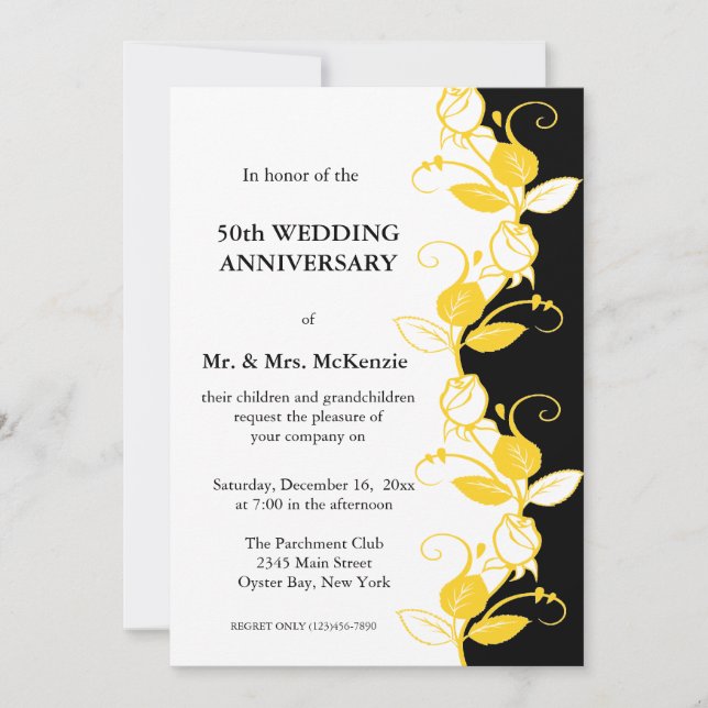 Invitación Rosas de aniversario (amarillo) (Anverso)