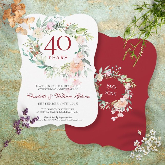 Invitación Rosas de aniversario de bodas de rubí 40º  (Subido por el creador)