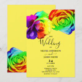 Invitación Rosas de Arcoíris Coloridas Floral de Boda Audaz