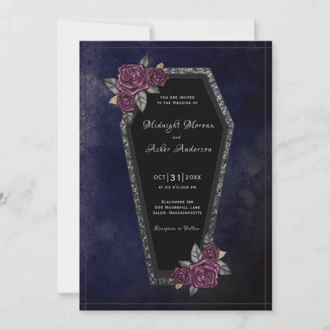 Invitación Rosas de ataúd esparcen a la armada azul Boda de H (Anverso)
