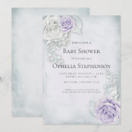 Invitación Rosas de Baby Shower Pale Blue Lilac