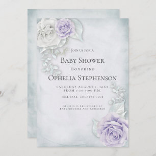 Invitación Rosas de Baby Shower Pale Blue Lilac