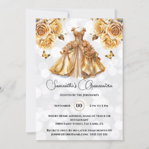 Invitación Rosas de baile de fantasía de la princesa de oro Q