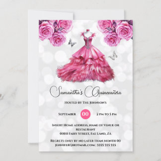 Invitación Rosas de baile de fantasía de la princesa rosa Qui