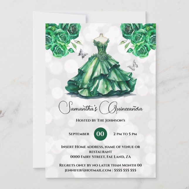 Invitación Rosas de baile de fantasía de la princesa verde Qu (Anverso)