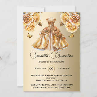 Invitación Rosas de baloncesto de la princesa de oro Quinceañ