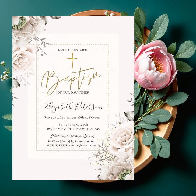 Invitación Rosas de Bautizo Cruz de Oro (Subido por el creador)