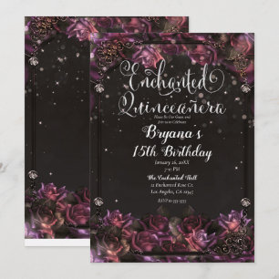 Invitación Rosas de Bayas Encantadas Floral Oscuro Quinceañer