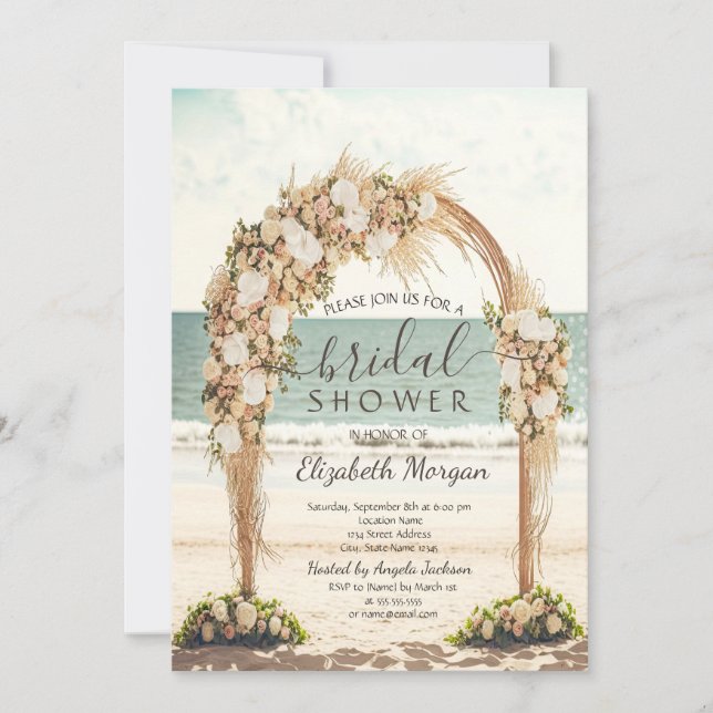 Invitación Rosas de Beach Wedding Arbor Bridal Shower (Anverso)