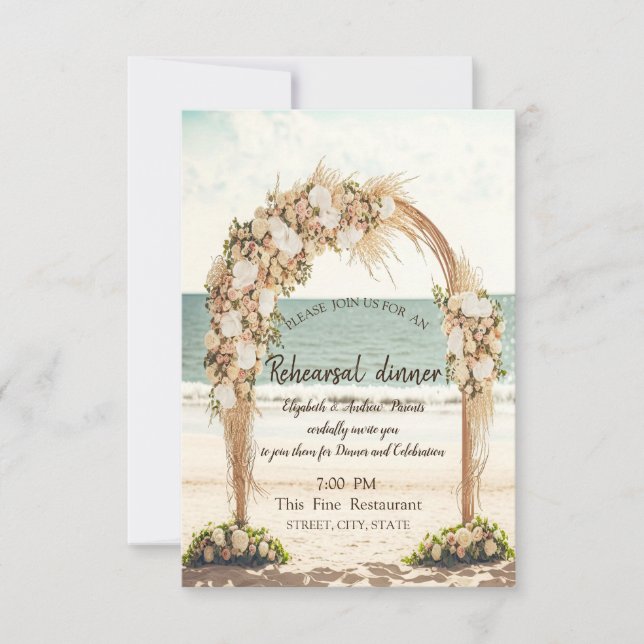Invitación Rosas de Beach Wedding Arbor Ensayo Cena (Anverso)