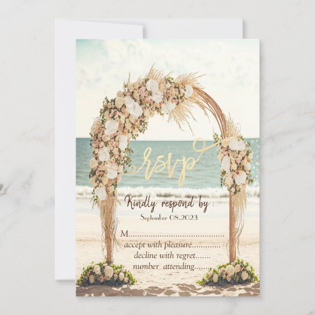 Invitación Rosas de Beach Wedding Arbor RSVP (Anverso)