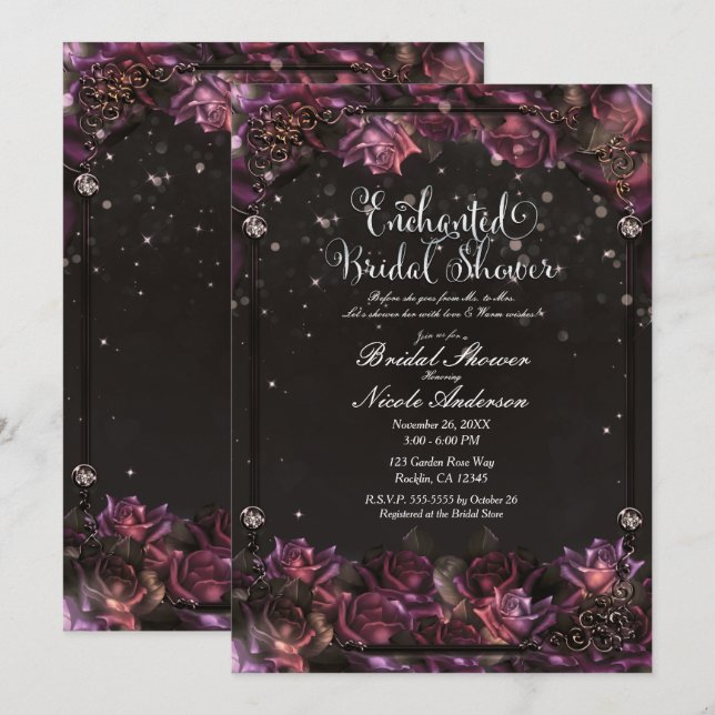 Invitación Rosas de Berry encantados Bridal de jardín de flor (Anverso / Reverso)