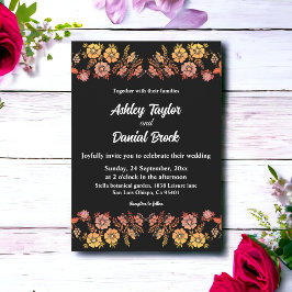 Invitación Rosas de Black Boho Neon Boda romántico floral
