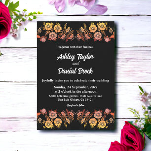 Invitación Rosas de Black Boho Neon Boda romántico floral