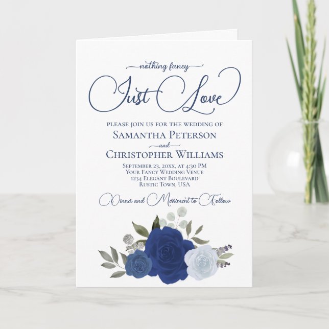 Invitación Rosas de Blue Boho Foto y detalles sólo amor Boda (Anverso)