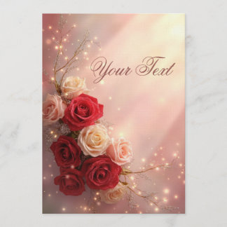 Invitación Rosas de boda de fantasía rojas y rosadas elegante
