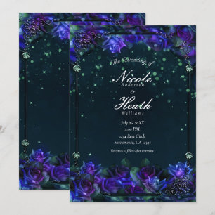 Invitación Rosas de Boda Resplandor Jardín Verde Púrpura Enca
