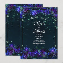 Invitación Rosas de Boda Resplandor Jardín Verde Púrpura Enca