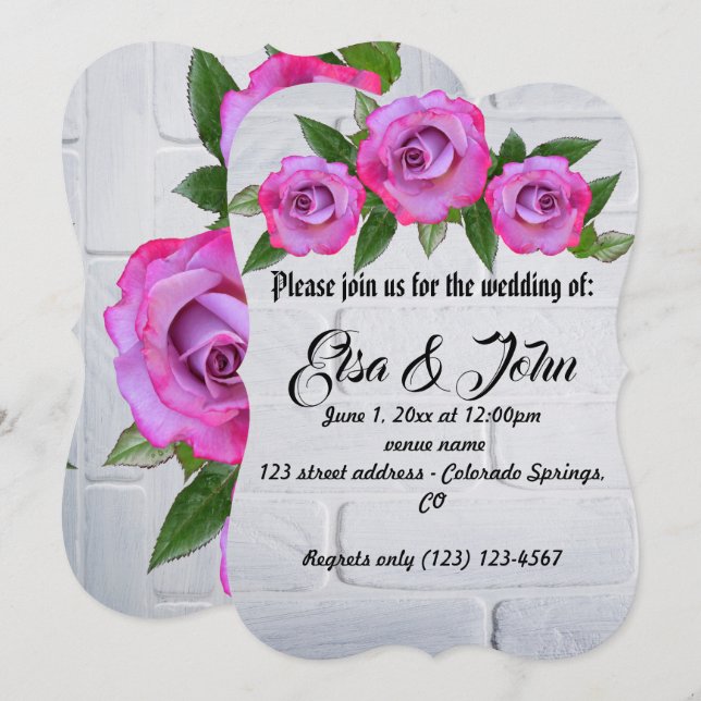 Invitación Rosas de Bodas Flor de Romance Destino del Destino (Anverso / Reverso)